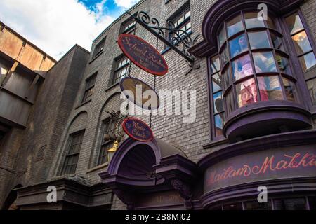 Orlando, Florida. March 02, 2020. Top view of The Wizarding World of Harry Potter Diagon Alley at Universal Studios Stock Photo