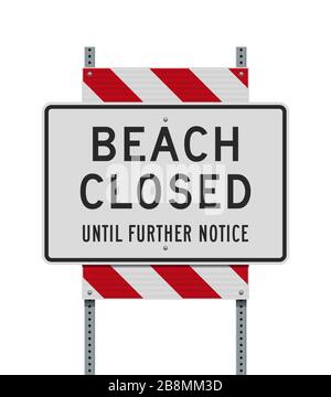 Vector illustration of the Beach Closed Until Further Notice sign on metallic posts Stock Vector