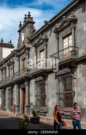 18th century facade of Casa Salazar Palace in San Agustin street in San Cristobal de La Laguna, the former capital of Tenerife Island, Canary Islands, Stock Photo