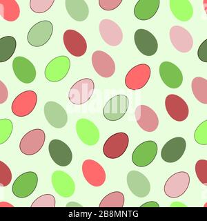 Seamless easter pattern. , green, light green, pink, coral, dark green eggs on a light green background Stock Vector