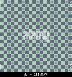 seamless pattern. gray and light green cells with a round symmetrical ornament are staggered Stock Vector