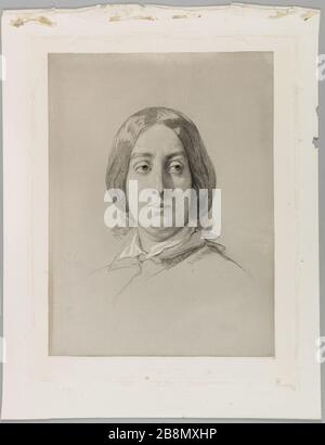 Portrait of George Sand in 1844 Alexandre Damien Manceau (1817-1865). Portrait de George Sand d'après un dessin de Thomas Couture, gravé par Alexandre Manceau. Gravure, 1850. Paris, musée de la Vie romantique. Stock Photo