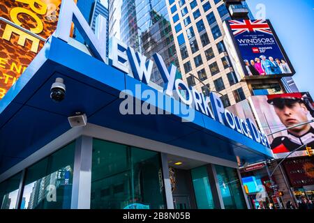 New York City, USA. 20th Feb, 2020. Exterior view of the NYPD's New Times Square Substation. Credit: Alex Tai/SOPA Images/ZUMA Wire/Alamy Live News Stock Photo