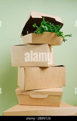 Image of eco-friendly packaging and peas, boxes lie on top of each other Stock Photo