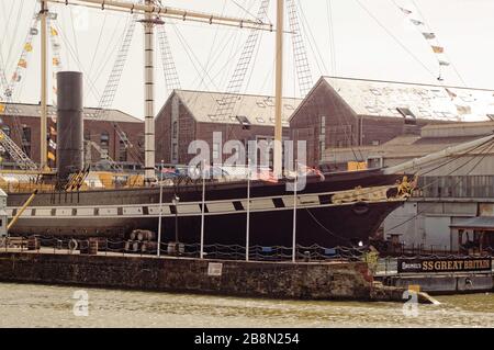 The SS Great Britain in dry dock as a museum ship in Bristol.  Isambard Kingdom Brunel's design of an iron passenger steamship in the mid 1800s. Stock Photo