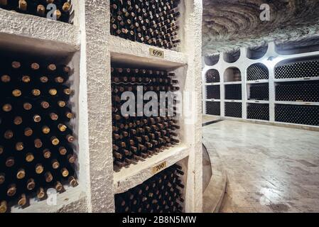 Corridor of National Oenotheque - wine collection in Famous Cricova winery in Cricova town near Chisinau, capital of Moldova Stock Photo