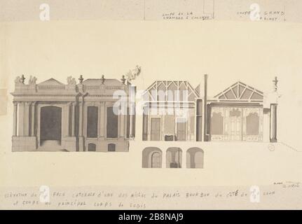 ELEVATION OF THE FRONT SIDE OF A WING AND BOURBON PALACE CUP HOME BODY LOGIS 'Elévation de la face latérale d'une des ailes du Palais Bourbon et coupe principale du corps de logis'. Paris, musée Carnavalet. Stock Photo