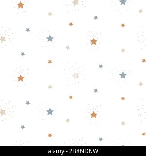 Star sky cute seamless vector pattern background blue and beige neutral shapes. Stock Vector