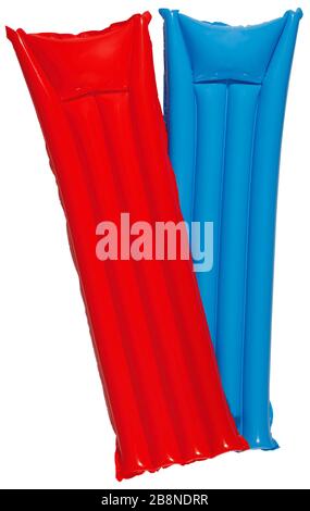 Red and blue air pool matress isolated on white Stock Photo