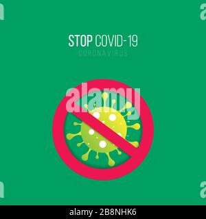 Coronavirus Icon with Red Prohibit Sign, 2019-nCoV Novel Coronavirus Bacteria. Stock Vector
