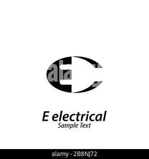 Letter E electrical logo, electric socket logo design, negative space concept template. Stock Vector