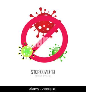 Coronavirus Icon with Red Prohibit Sign, 2019-nCoV Novel Coronavirus Bacteria. Stock Vector