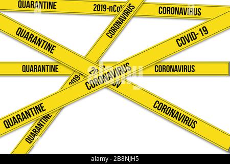 epidemic MERS-CoV quarantine caution on yellow warning tape coronavirus infection Stock Vector