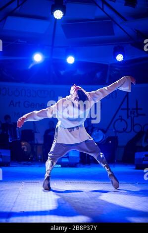 Tbilisi, Georgia July 14, 2019 Dancers of Georgian National Ballet dance company Sukhishvili performing on stage at Art Gene Festival Stock Photo