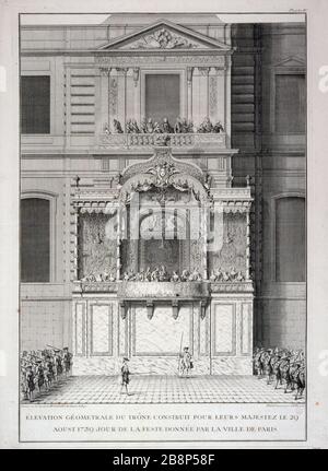 ELEVATION THRONE GEOMETRALE BUILT FOR THEIR Majesties Jacques-François Blondel/d'après Gabriel. 'Elévation géométrale du trône construit pour leurs Majestés le 29 août 1739, jour de la fête donnée par la ville de Paris (mariage de Madame, Louise Elisabeth de France, avec l'Infant Don Philippe d'Espagne)'. Paris, musée Carnavalet. Stock Photo