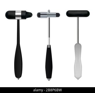 Neurological hammers. Set of medical instruments of neurologist used to test reflexes and sensitivity of the patient. Vector . Stock Vector