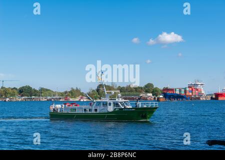 Customs control boat on the Kiel-Fjord at Kiel-Holtenau, Kiel, capital of Schleswig-Holstein, North Germany, Central Europe Stock Photo