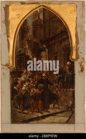 Sketch for the church of Saint-Merry: St. Francis Xavier Goa through the streets to call children and slaves to catechism Pierre Paul Léon Glaize (1842-1932). Esquisse pour l'église Saint-Merry : 'Saint François-Xavier parcourant les rues de Goa pour appeler les enfants et les esclaves au catéchisme'. Huile sur toile. 1874-1874. Musée des Beaux-Arts de la Ville de Paris, Petit Palais. Stock Photo