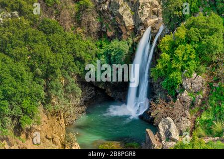 The Sa'ar waterfalls in the northern Golan Heights, Isreal, Middle East. Stock Photo