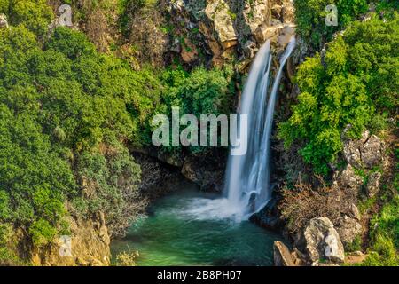 The Sa'ar waterfalls in the northern Golan Heights, Isreal, Middle East. Stock Photo