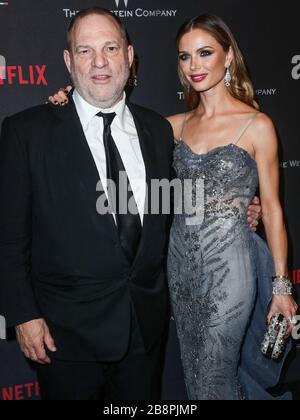 (FILE) Harvey Weinstein Tests Positive for Coronavirus COVID-19. Harvey Weinstein Tests Positive For Coronavirus In New York State Prison. Convicted Producer In Isolation. BEVERLY HILLS, LOS ANGELES, CALIFORNIA, USA - JANUARY 08: American film producer Harvey Weinstein and wife/fashion designer Georgina Chapman arrive at The Weinstein Company and Netflix Golden Globe Party, presented with FIJI Water, Grey Goose Vodka, Lindt Chocolate, and Moroccan Oil held at The Beverly Hilton Hotel on January 8, 2017 in Beverly Hills, Los Angeles, California, United States. (Photo by Xavier Collin/Image Pres Stock Photo