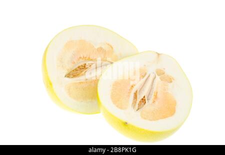 Juicy, ripe Citrus maxima, Citrus grandis, cut in half. Studio Photo Stock Photo