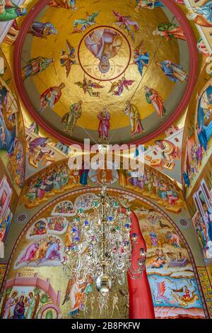 Interior architecture of The Greek Orthodox Church of the Seven Apostles near Capernaum, Sea of Galilee, Israel, Middle East. Stock Photo