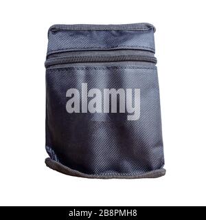 Close-up photo of black fabric case zipped up on an isolated background Stock Photo