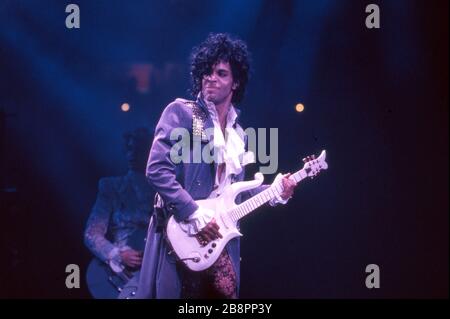 DETROIT, MI - NOVEMBER 4: American singer Prince (1958-2016) performs onstage during the 1984 Purple Rain Tour on November 4, 1984, at the Joe Louis Arena in Detroit, Michigan.  Credit: Ross Marino Archive / MediaPunch Stock Photo