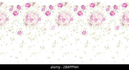 Seamless Floral pattern. Spring blossom. Floral wreather. Peonies Lush leaves. Kiss Couple. Wedding decor. Watercolor. Print quality. White background Stock Photo