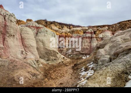 Paint Mines Interpretive Park, Unique and Colorful Ancient Geological Site in Colorado Stock Photo