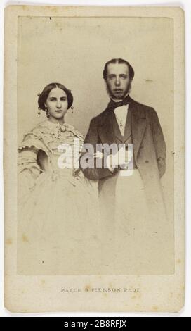 Portrait of Maximilian I (1822-1867), emperor of Mexico and brother of the Emperor Franz Joseph I of Austria, and his wife. Mayer Frères et Pierson. Portrait de Maximilien Ier (1822-1867), empereur du Mexique et frère de l'Empereur François-Joseph Ier d'Autriche, accompagné de sa femme. Carte de visite (recto). Tirage sur papier albuminé. 1860-1890. Paris, musée Carnavalet. Stock Photo