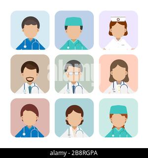 Set of medical staff character avatars vector illustration Stock Vector