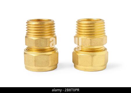 Bronze fittings for metal-plastic pipes installation isolated on white background Stock Photo