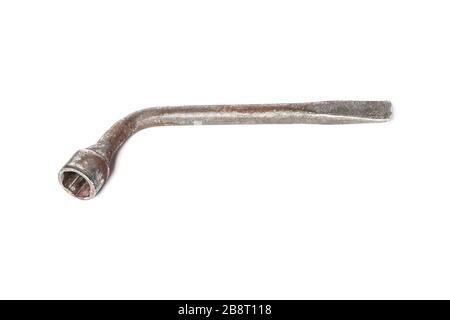 Old car wheel wrench isolated on white Stock Photo