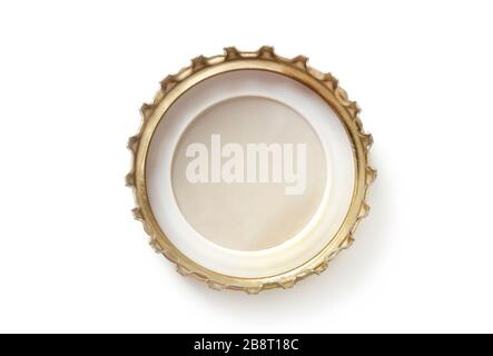 Metal cap from a beer bottle isolated on white Stock Photo