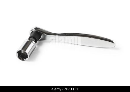 Chrome ratchet wrench isolated on white Stock Photo