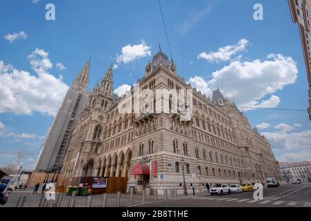 VIENNA, AUSTRIA. The Wiener Rathaus - City Hall in Wien. Town hall in Neo-Gothic style Stock Photo