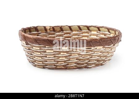 Wicker basket for food isolated on white background Stock Photo