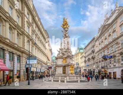 Vienna, Austria. Plague Column or the Holy Trinity Column, a religious monument on Graben Street. Grabenstrasse in the city center of Wien. Stock Photo