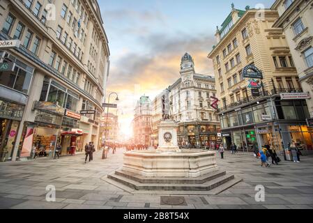 Vienna, Austria. Plague Column or the Holy Trinity Column, a religious monument on Graben Street. Grabenstrasse in the city center of Wien Stock Photo