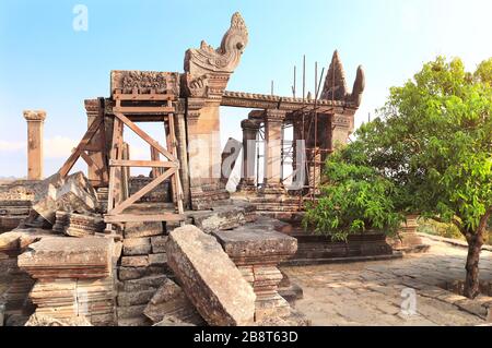 Ruins of temple in Preah Vihear Temple complex (Prasat Phra Wihan), Cambodia. UNESCO world heritage site Stock Photo
