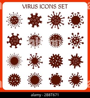 Set of germs and viruses icons. Collection of bacteria sign in flat style. Microbe icon isolated on white background. Vector illustration EPS8 Stock Vector