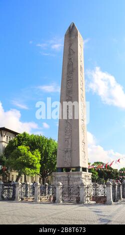 Ancient egyptian obelisk of Theodosius (Dikilitas) or egyptian obelisk of pharaoh Thutmose III, Hippodrome, Sultanahmet Square, Istanbul, Turkey Stock Photo