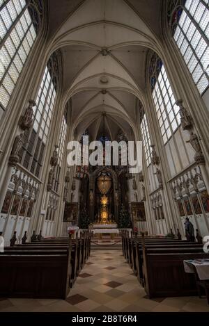 Vienna, Austria. Interior of Maria am Gestade church. Famous gothic catholic church was consecrated in 1414 and is one of oldest churches in Wien. Stock Photo