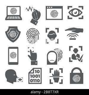 Biometric icons set on white background Stock Vector