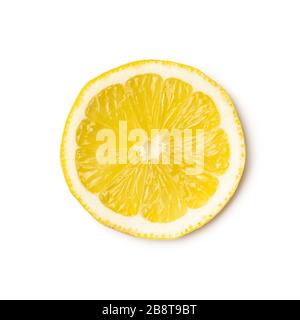 Slice of yellow lemon isolated on white background. Top view. Stock Photo