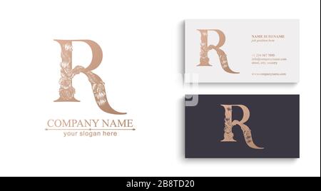 Letter R logo or monogram. For your business. Vector sign. Floral style, beautiful roses. Personal logo. Stock Vector