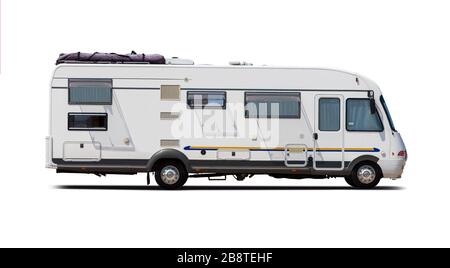 European big motorhome side view isolated on white Stock Photo