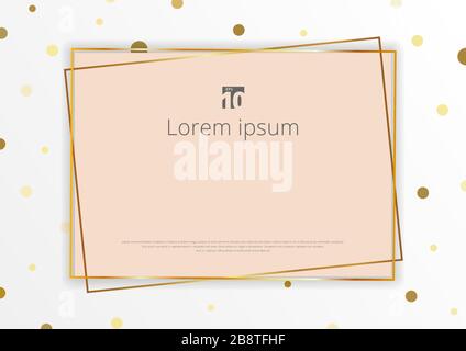 Template pink geometric vector design gold frames on golden dot confetti pattern background. Luxury style. Vector illustration Stock Vector